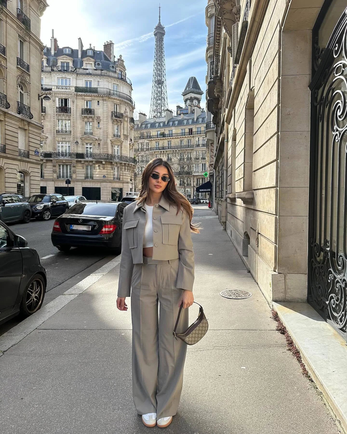 Women's Outfit Black Size M Polyester Chic Jacket and Wide Leg Pants Set-3