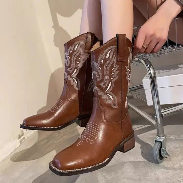 Tatiana | Retro Mid-Calf Western Cowboy Boots – Tidlös Charm och Komfort 8