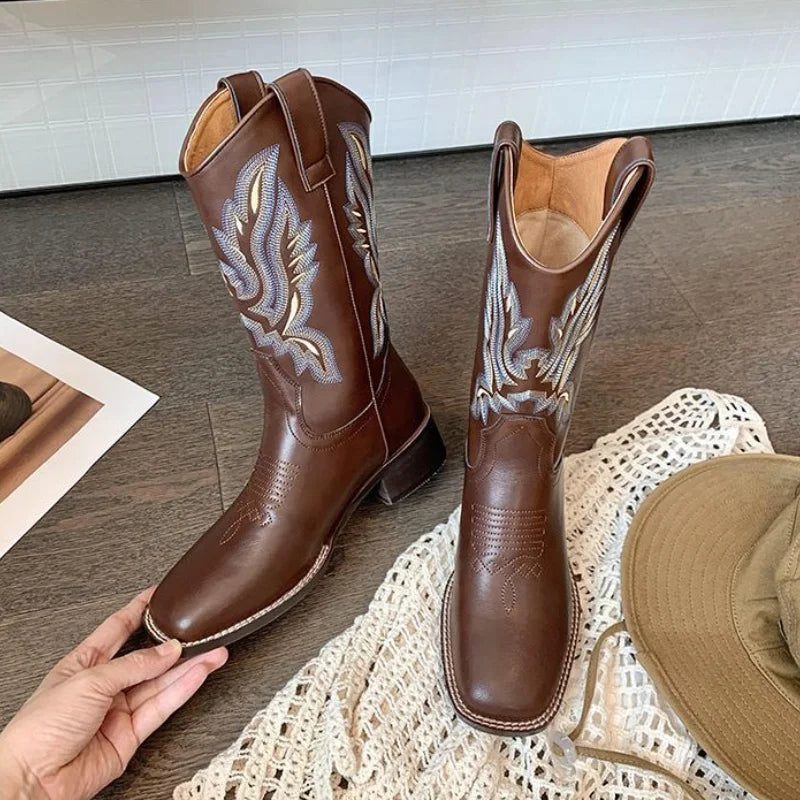 Tatiana | Retro Mid-Calf Western Cowboy Boots – Tidlös Charm och Komfort 6