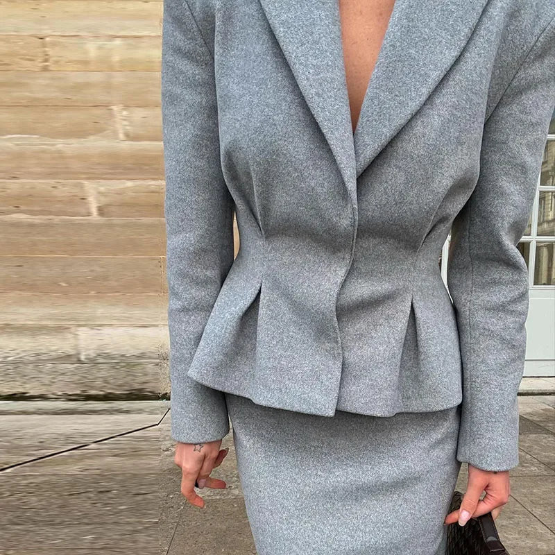 Black Wool Blazer Coat and Skirt Set | Women's Medium – Elegant and Stylish 5