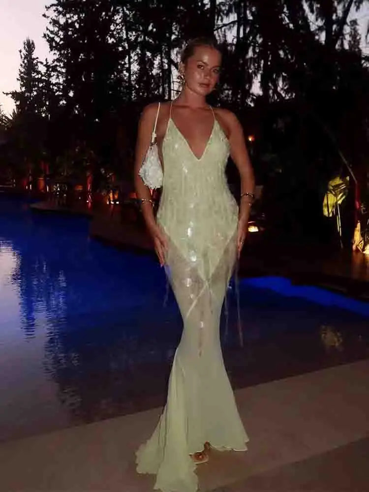 Helmina | Glamourös Maxiklänning Dam – Paljetter Halterhalsdesign 3