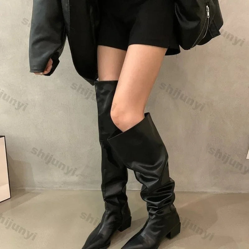 Umaira | Eleganta Stövlar Dam – Brunt PU-Läder Med Spetsig Tå Och Högrörsilhuett 4