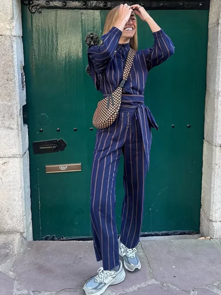 Tova | Trendig Randig 2-delad Uppsättning – Mjuk Bomull för Avslappnad Stil 3