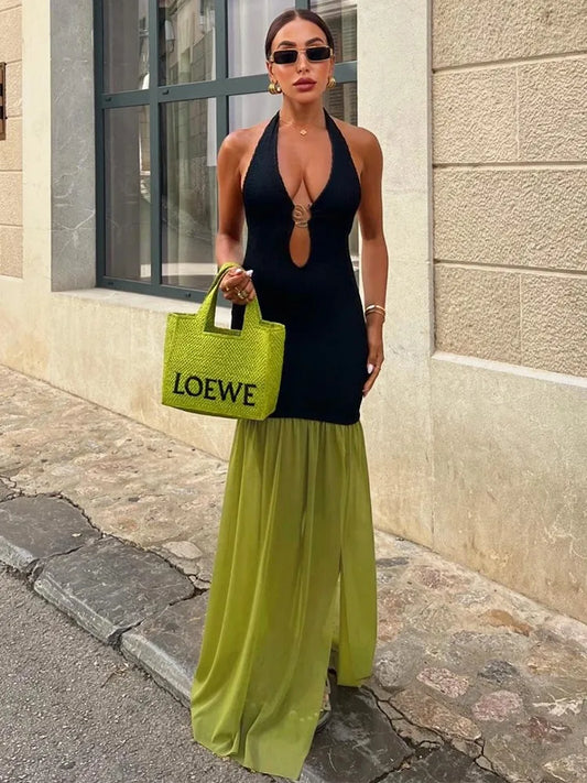 Retro | Elegant V-Neck Hög Midja Festklänning för Dam 1