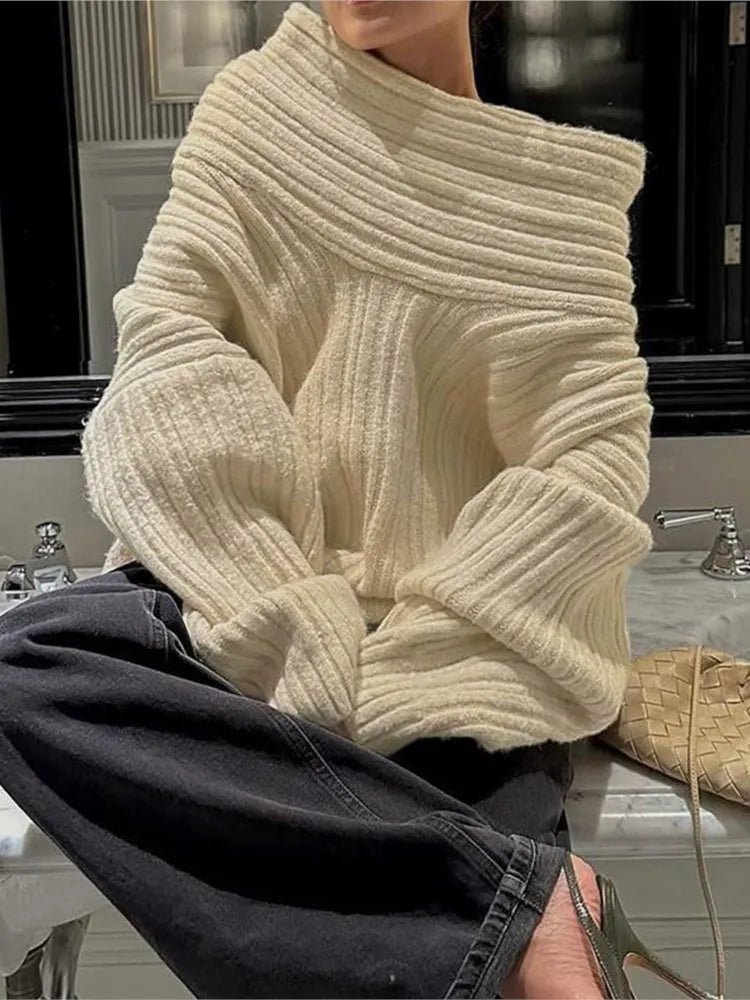 Clascois | Off-Shoulder Ribbed Sweater