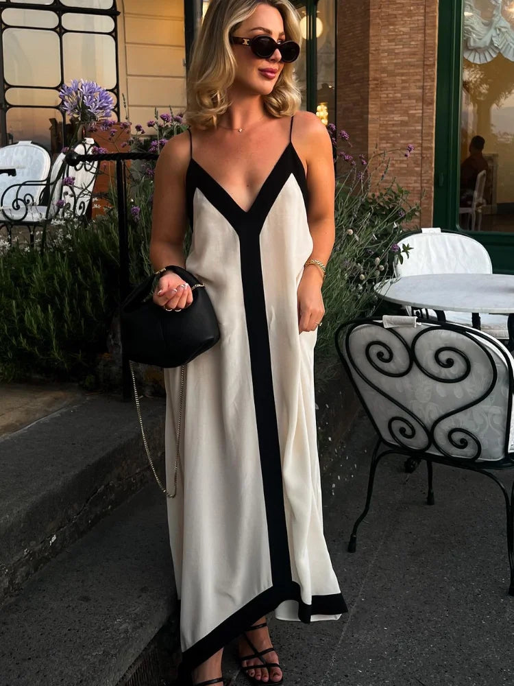 Zerelda | Elegant Klänning Dam – Djup V-Hals Och Hängslen För Festligheter 2