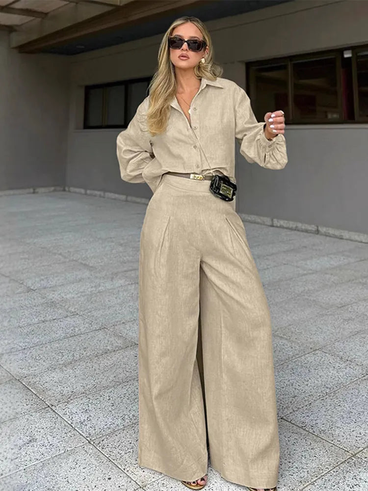 Katherine | Stilig Linne Set Dam – Khaki för Komfort och Avslappnad Passform 5