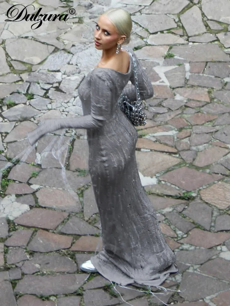 Hermina | Elegant Vit Maxiklänning Dam – Intrikata Virkningsdetaljer 3