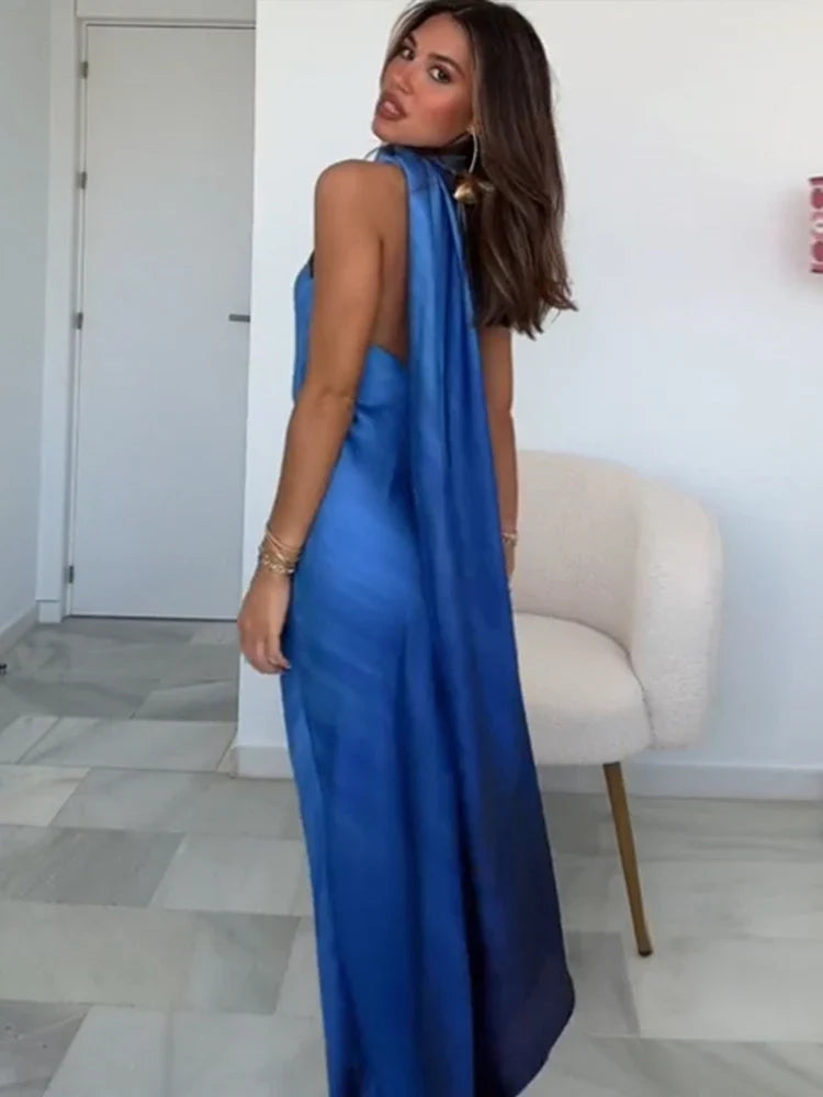 Zenitha | Elegant Lång Aftonklänning För Bröllop Med Halsdukskrage 3