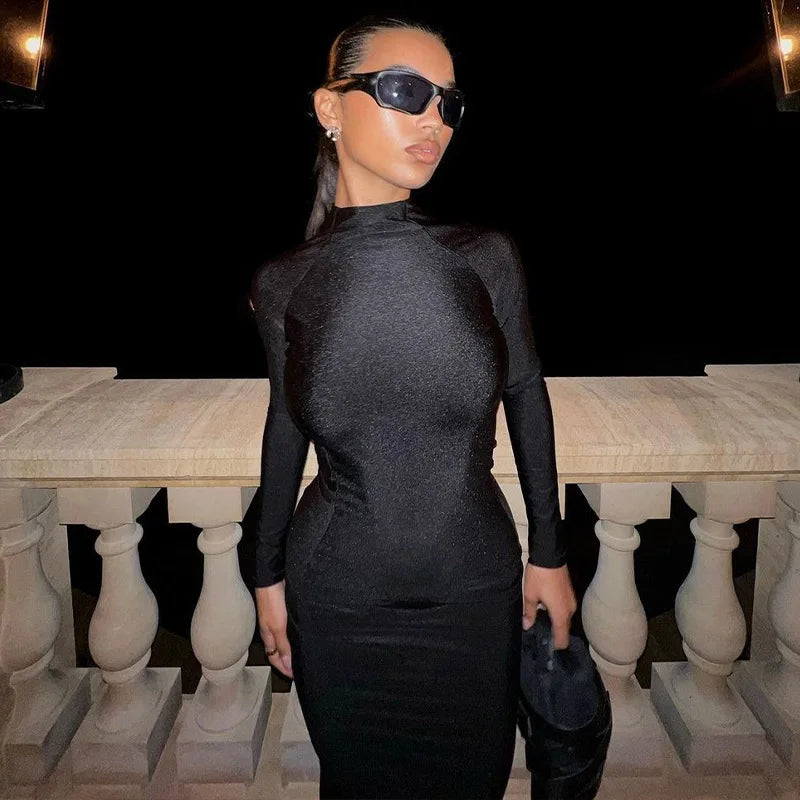 Elegant | Långärmad Bodycon Midi Klänning Dam – För Fest Och Tillfällen 3