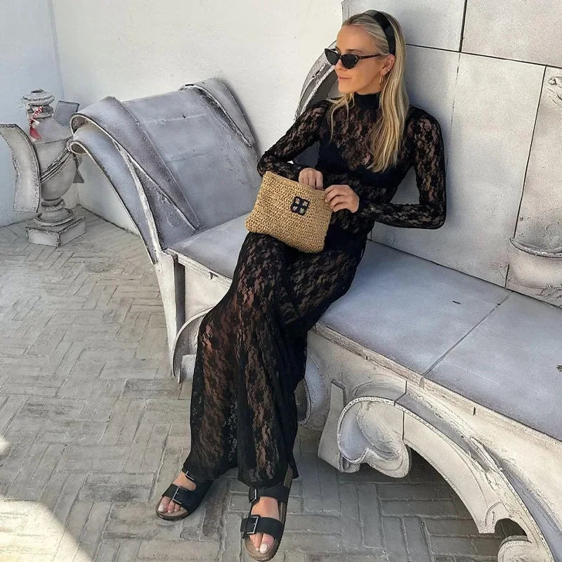 Vesperina | Eleganta Dam Maxi Klänning – Spetsdetaljer för Festliga Tillfällen 5