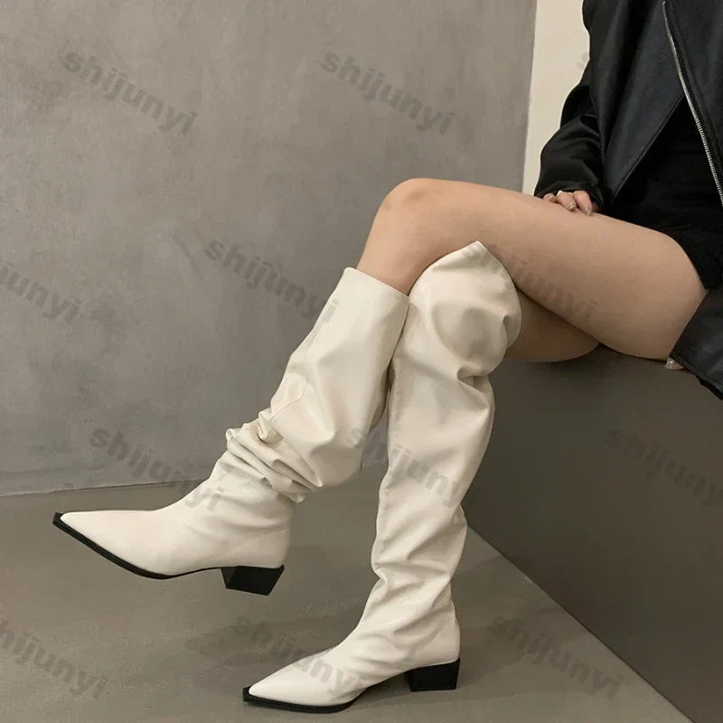 Umaira | Eleganta Stövlar Dam – Brunt PU-Läder Med Spetsig Tå Och Högrörsilhuett 5