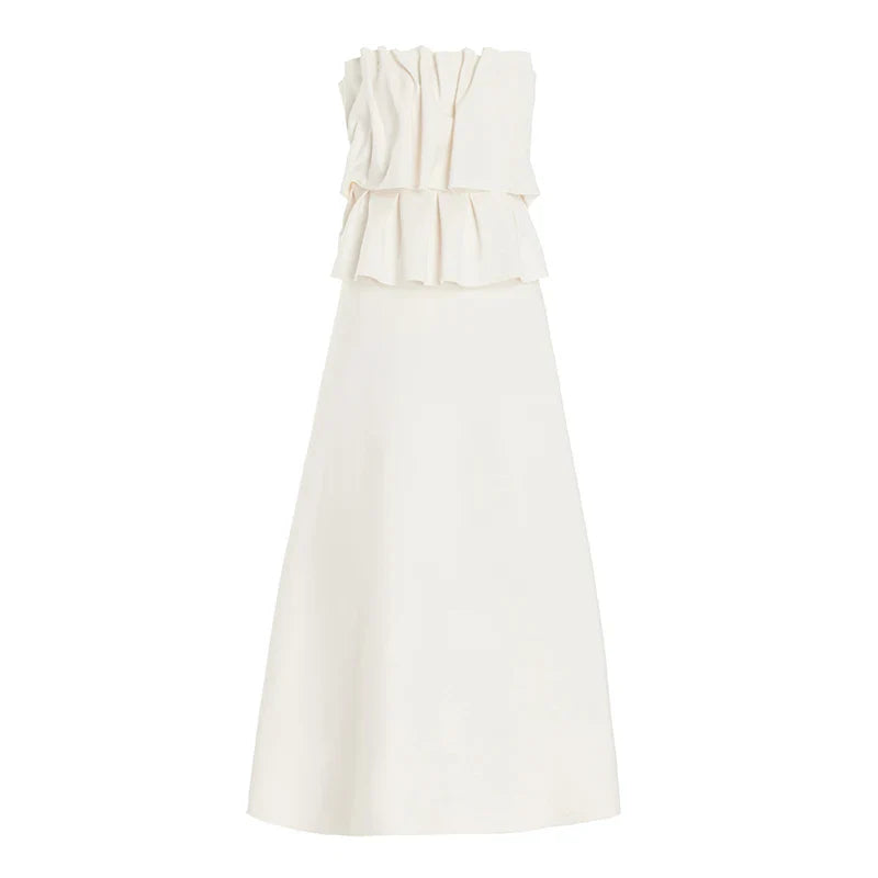 Hosanna | Elegant Svart Långklänning Dam – Veckad Stropplös Design 6