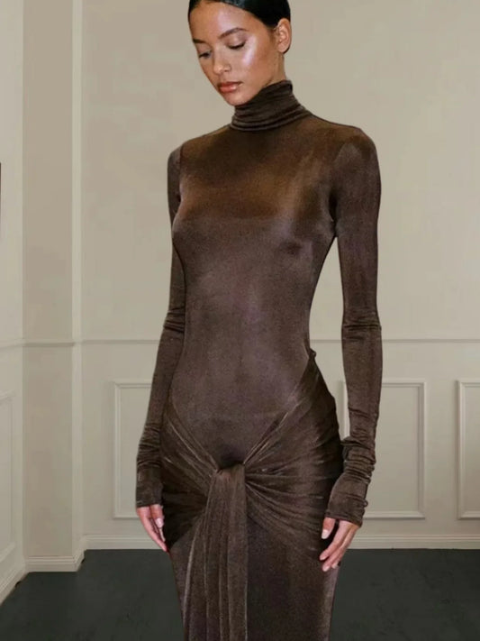 Toriana | Elegant Turtleneck Bodycon Midiklänning För Damer 1