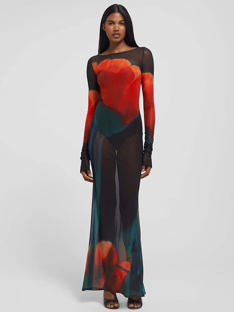 Nolwenn | Fängslande Maxiklänning – Djärv Mesh Design För Glamourösa Tillfällen 7