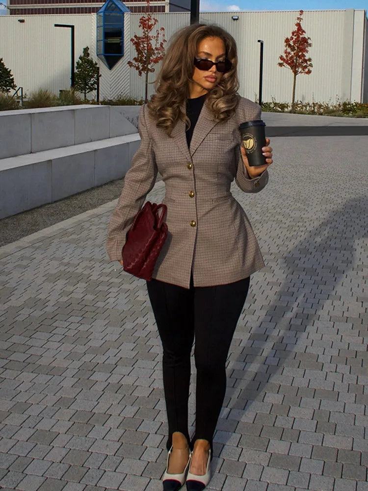 Black Plaid Women's Blazer | Size M – Polyester 6