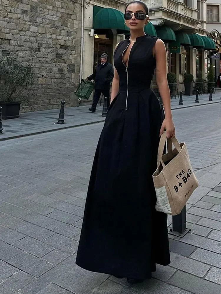 Zelia | Elegant Ärmlös Midiklänning Dam – Hög Midja För Alla Tillfällen 8