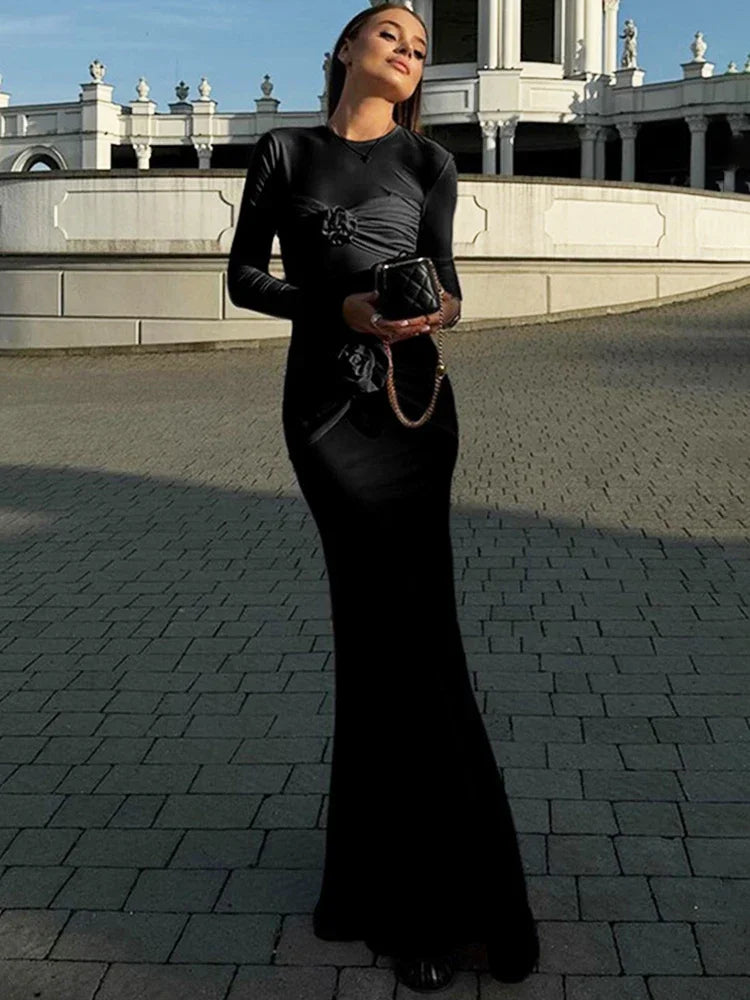 Tersia | Elegant Blommig Ruched Slim-Fit Maxiklänning Dam 5