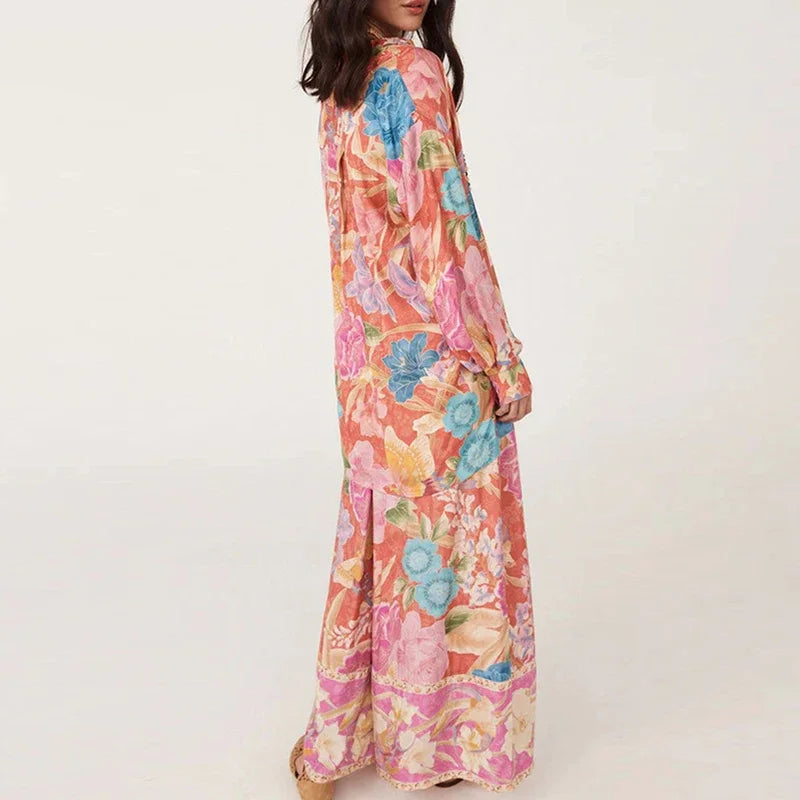 Multicolor Women's Loungewear Set | Polyester Cardigan and Wide Leg Pants Size M 5