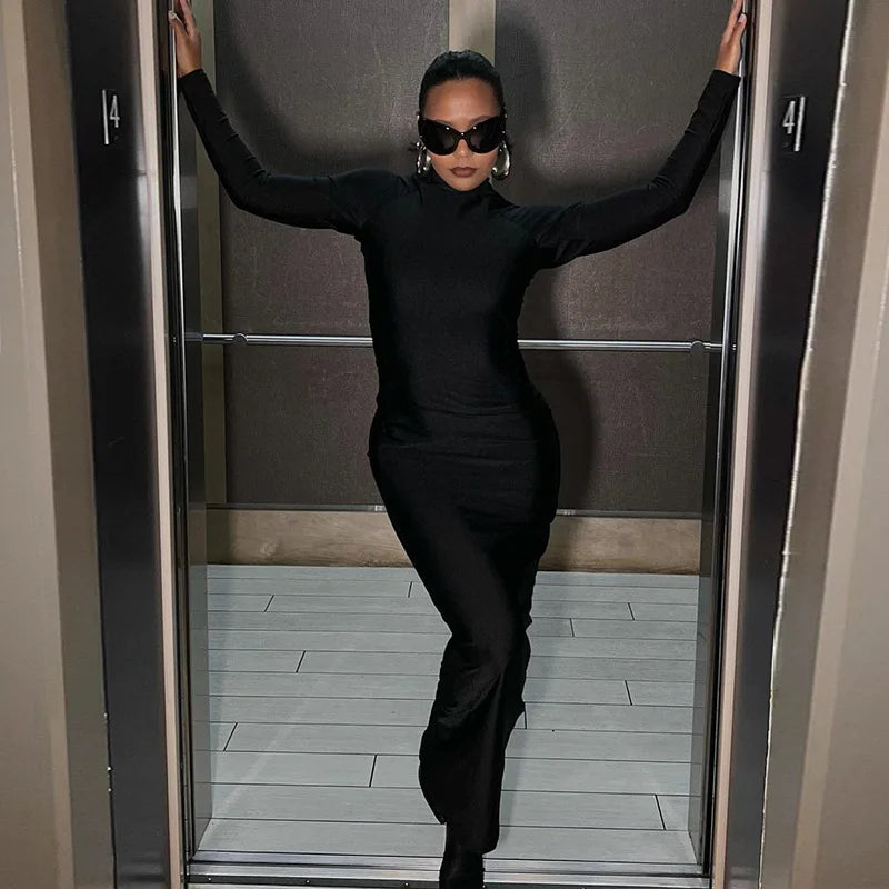 Elegant | Långärmad Bodycon Midi Klänning Dam – För Fest Och Tillfällen 1