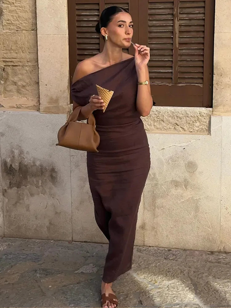 Zilla | Elegant Brun Satin Klänning Dam – För Speciella Tillfällen 3