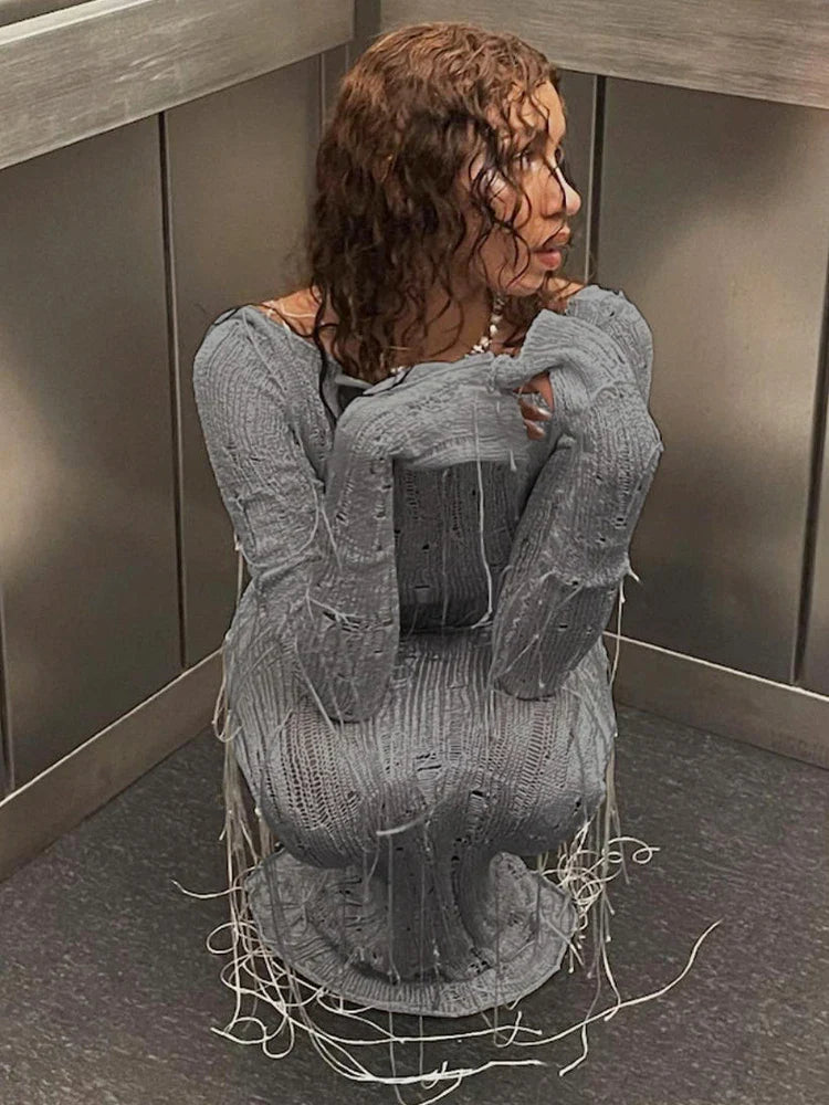 Hermina | Elegant Vit Maxiklänning Dam – Intrikata Virkningsdetaljer 9