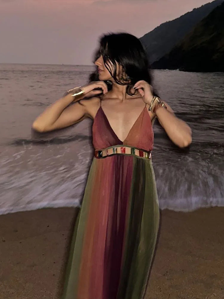 Zinnia | Färgglad Ärmlös Maxiklänning Dam – Hög Midja för Sommarens Festligheter 5