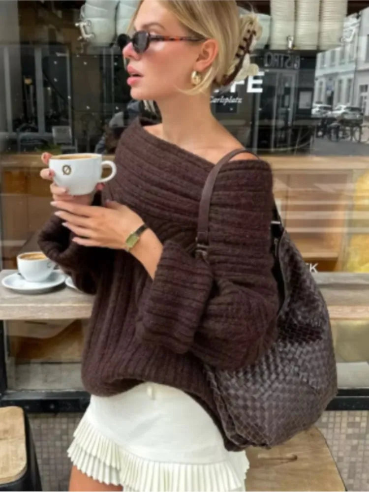 Clascois | Off-Shoulder Ribbed Sweater