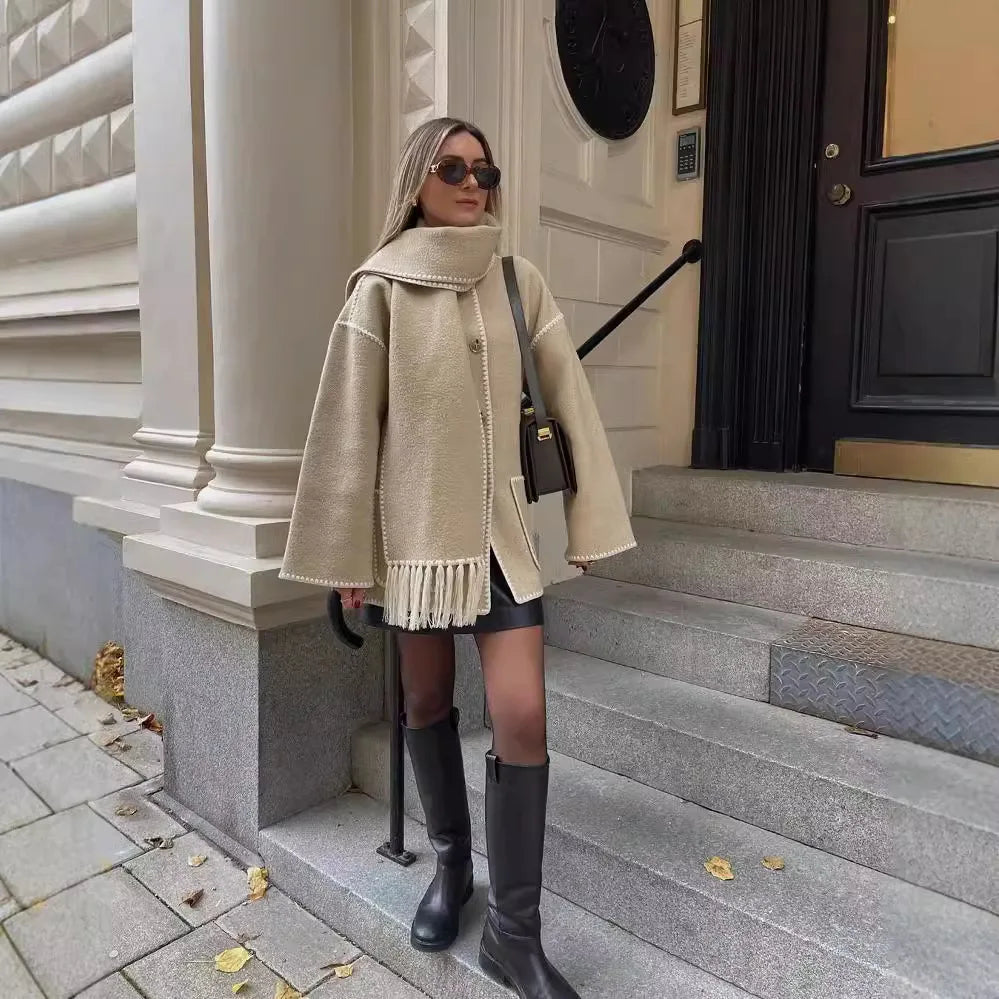 Aurora | Vinterkappa Ull Dam Med Halsduk För Ultimat Värme Och Stil 6