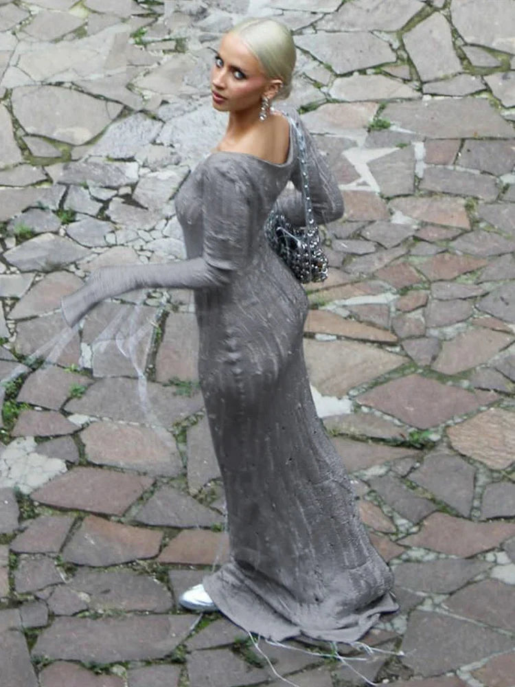 Hermina | Elegant Vit Maxiklänning Dam – Intrikata Virkningsdetaljer 6