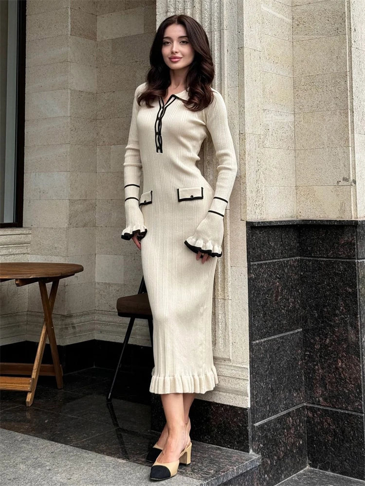 Garuela | Elegant Ruffled Stickad Klänning Dam – Perfekt För Fest Och Vardag 2