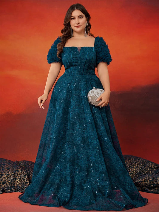 Portia | Elegant Blå Paljett Aftonklänning – Kort Ärmar För Speciella Tillfällen 1