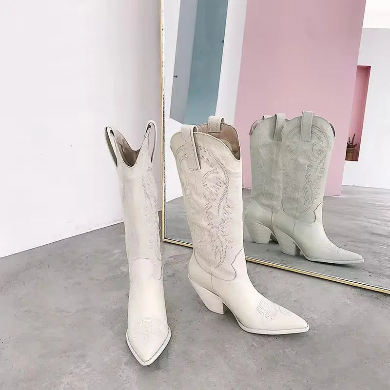 Umi | Eleganta Vita Cowboy Stövlar Dam – Spetsig Design För Alla Tillfällen 4