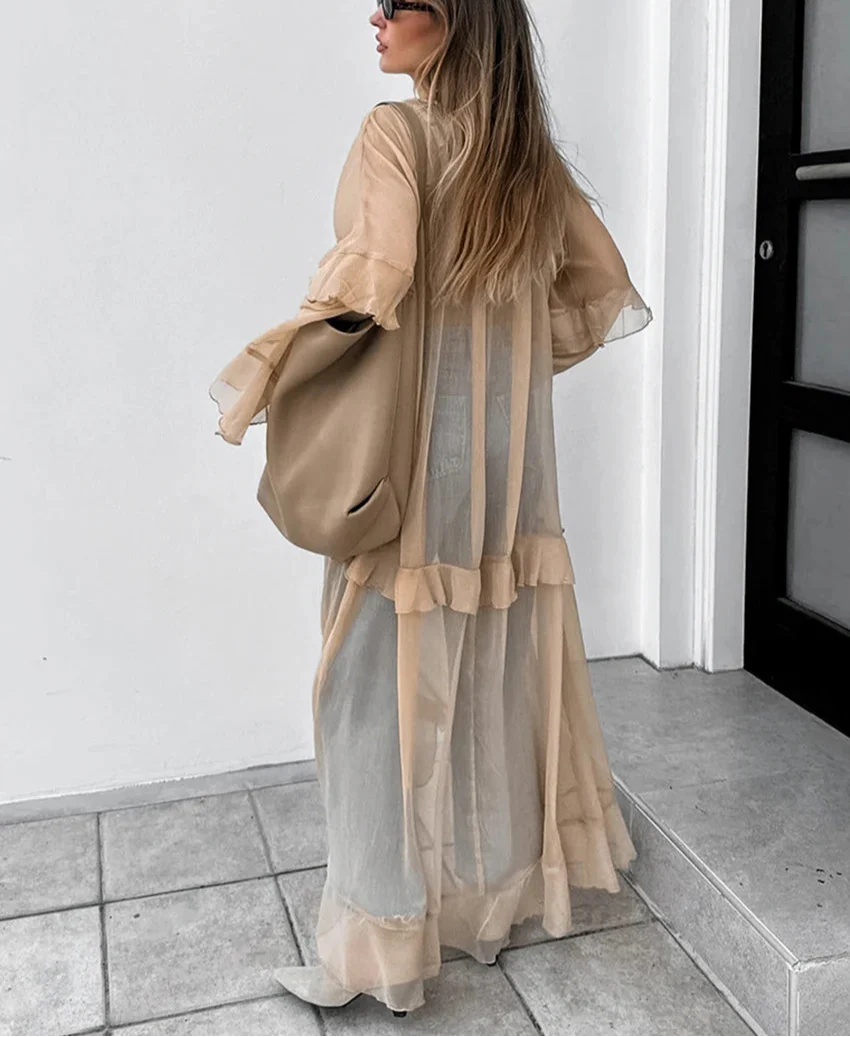 Juliette | Elegant Festklänning för Damer – Kaki Transparent Design 3