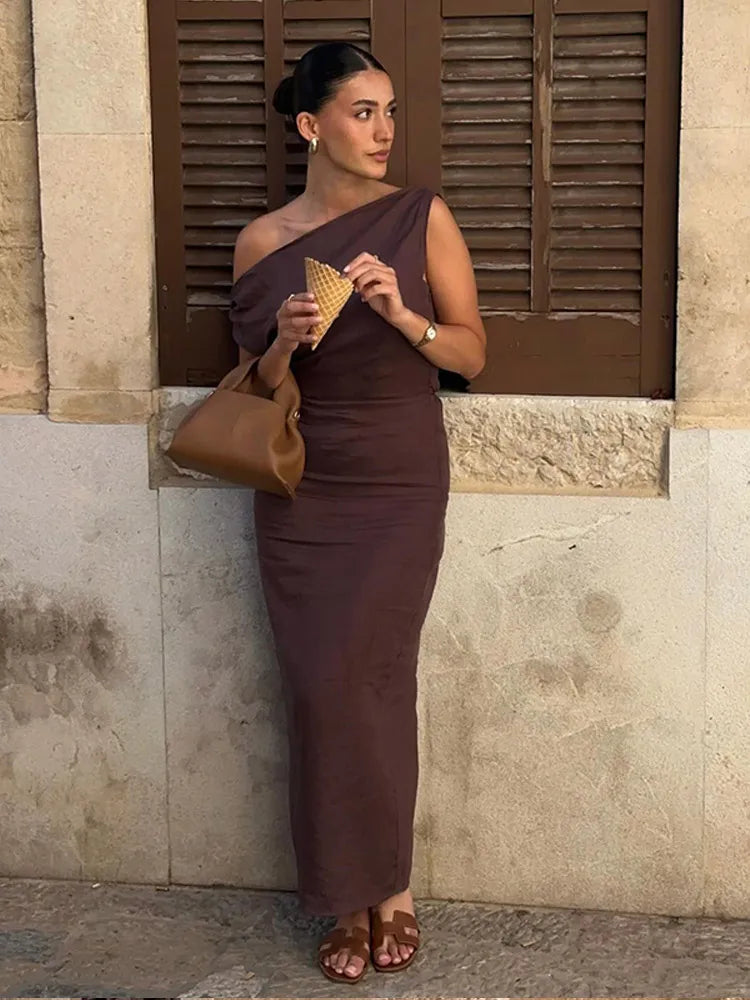 Zilla | Elegant Brun Satin Klänning Dam – För Speciella Tillfällen 4