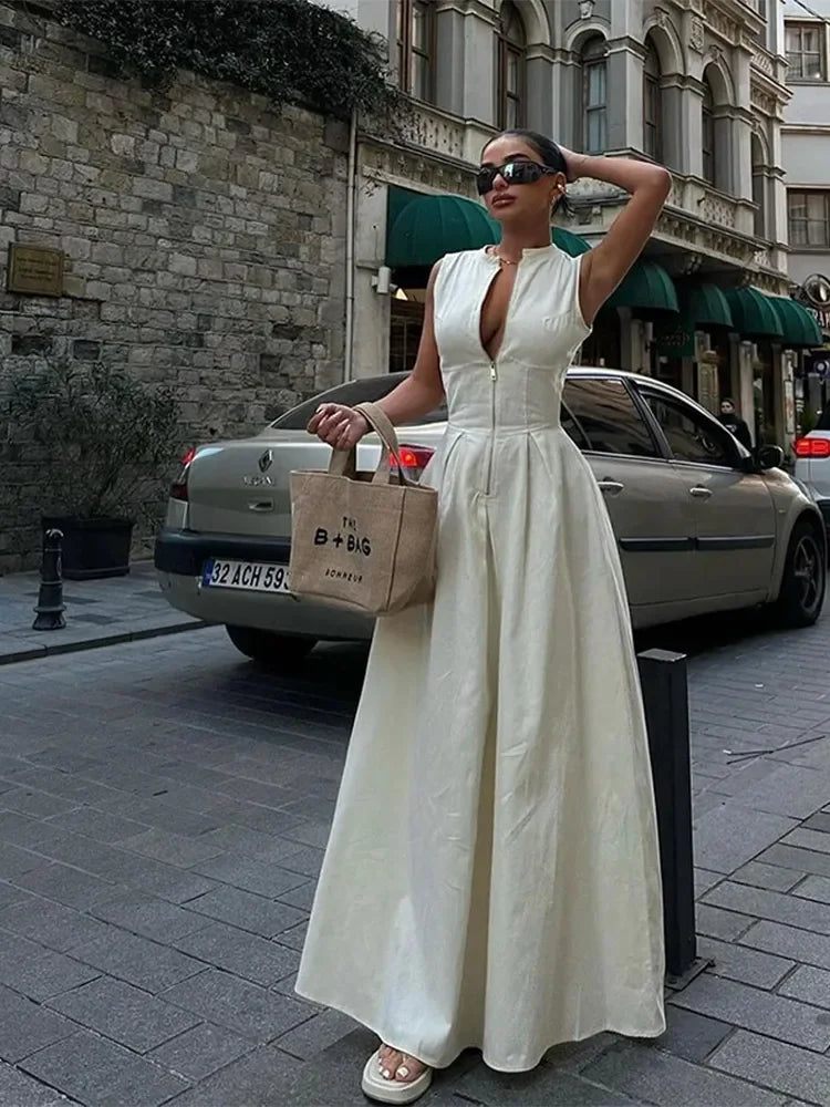 Zelia | Elegant Ärmlös Midiklänning Dam – Hög Midja För Alla Tillfällen 5