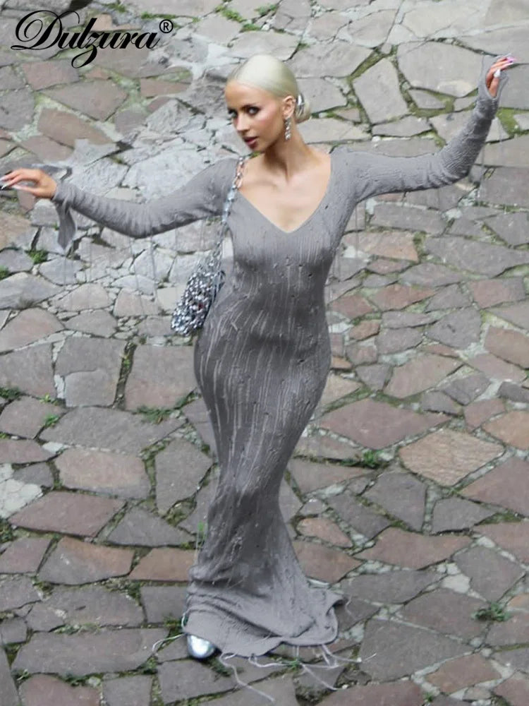 Hermina | Elegant Vit Maxiklänning Dam – Intrikata Virkningsdetaljer 4