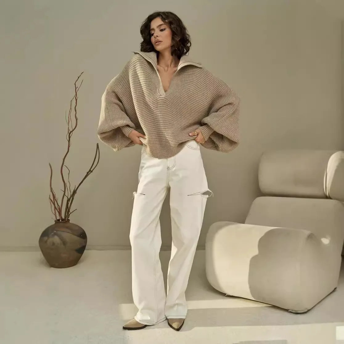 Avril | V-Neck Batwing Sweater