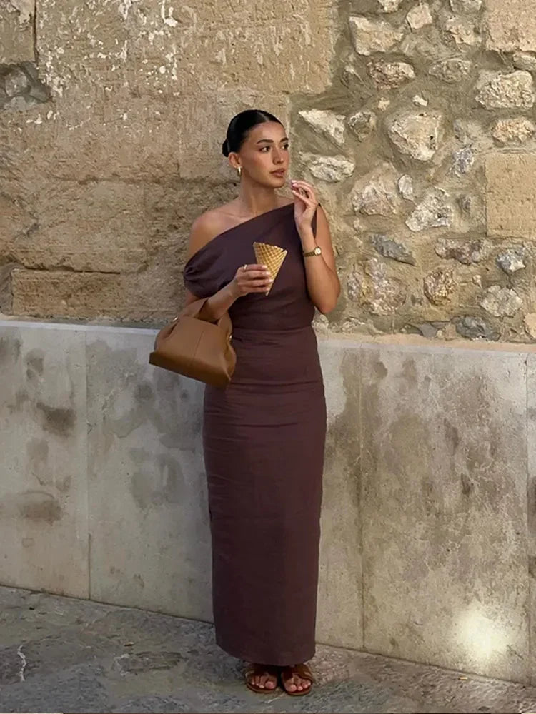 Zilla | Elegant Brun Satin Klänning Dam – För Speciella Tillfällen 2