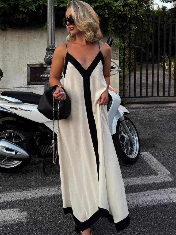 Zerelda | Elegant Klänning Dam – Djup V-Hals Och Hängslen För Festligheter 1