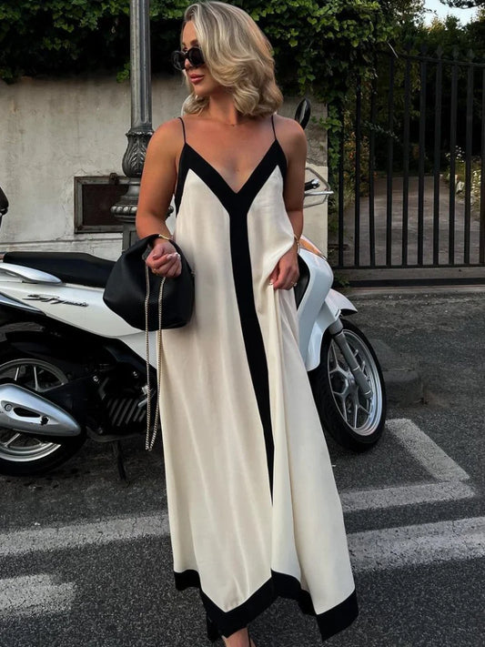 Zerelda | Elegant Klänning Dam – Djup V-Hals Och Hängslen För Festligheter 1