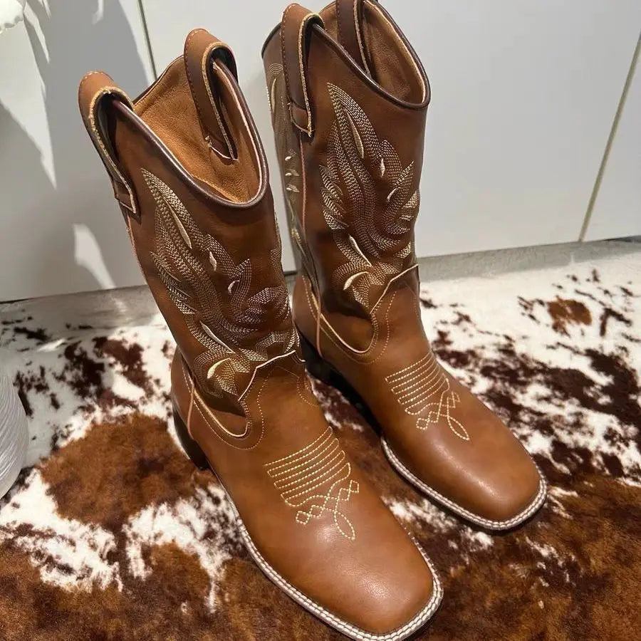 Tatiana | Retro Mid-Calf Western Cowboy Boots – Tidlös Charm och Komfort 7