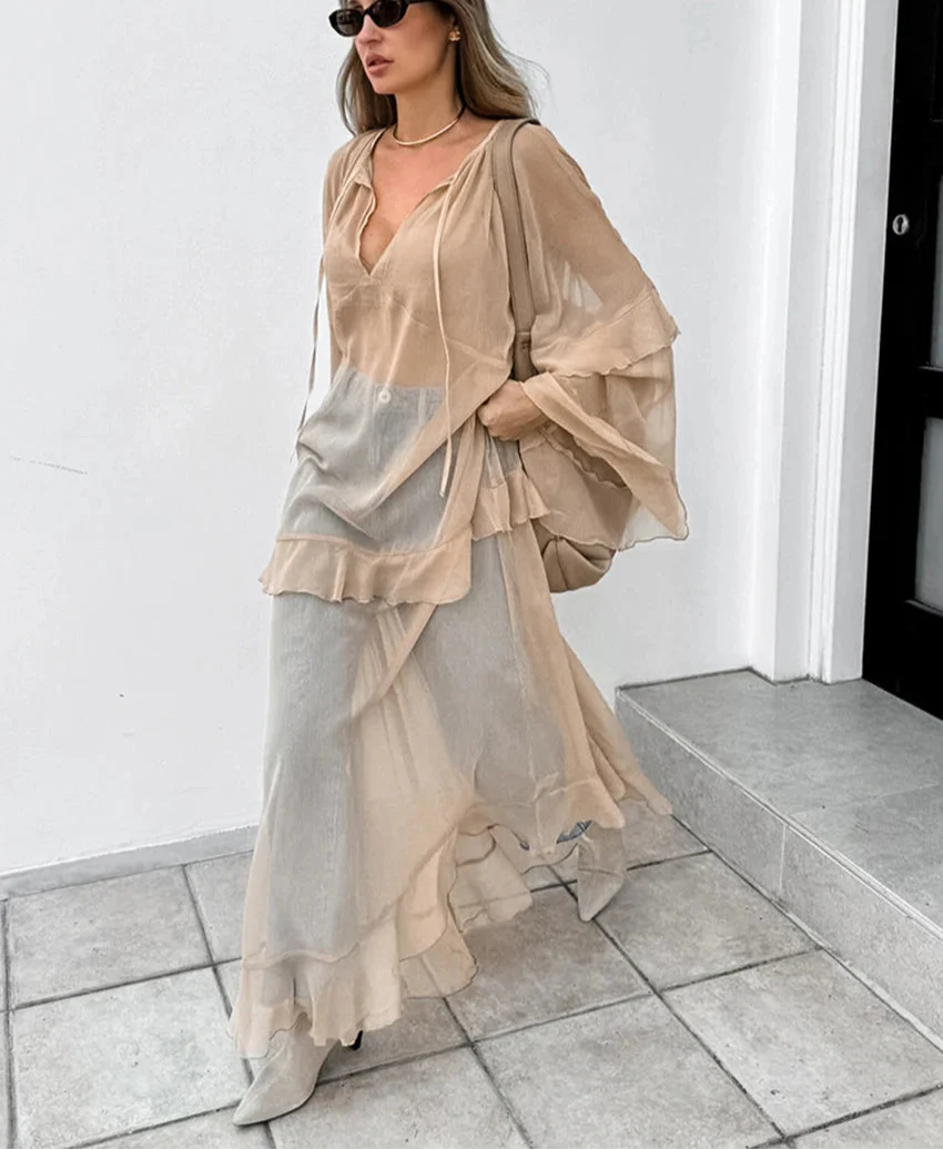 Juliette | Elegant Festklänning för Damer – Kaki Transparent Design 2