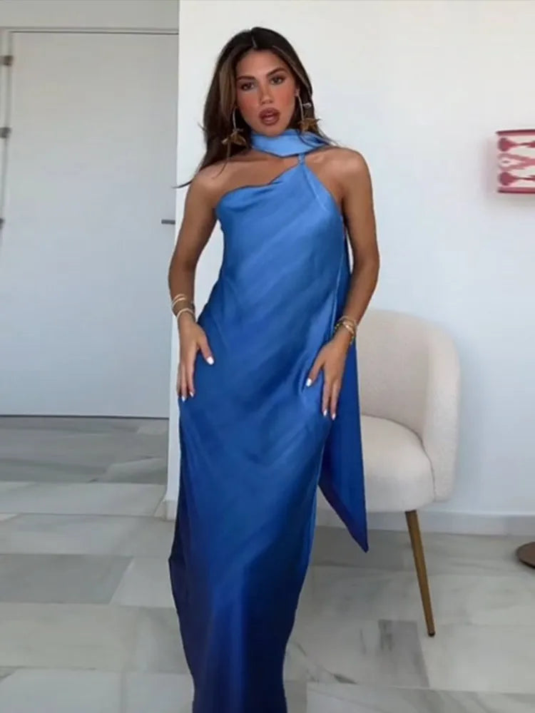 Zenitha | Elegant Lång Aftonklänning För Bröllop Med Halsdukskrage 1