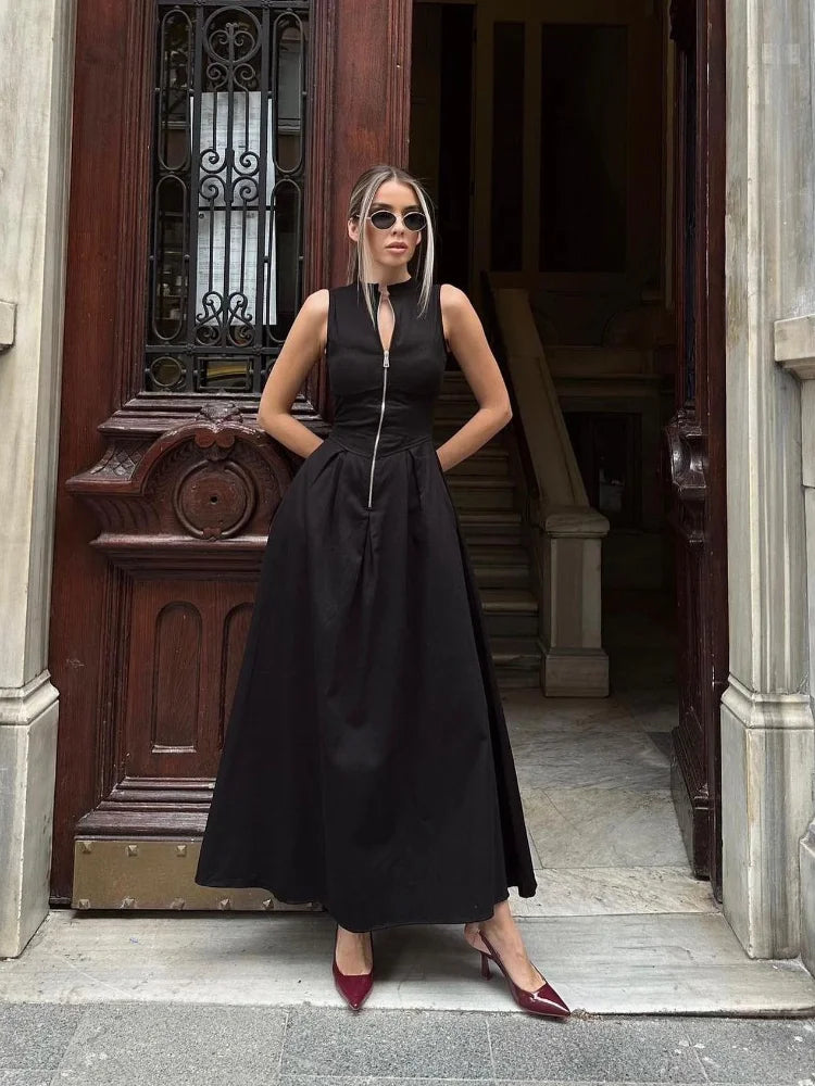 Xenessa | Elegant Sommarklänning Dam – Halv Dragkedja och Hög Midja 3