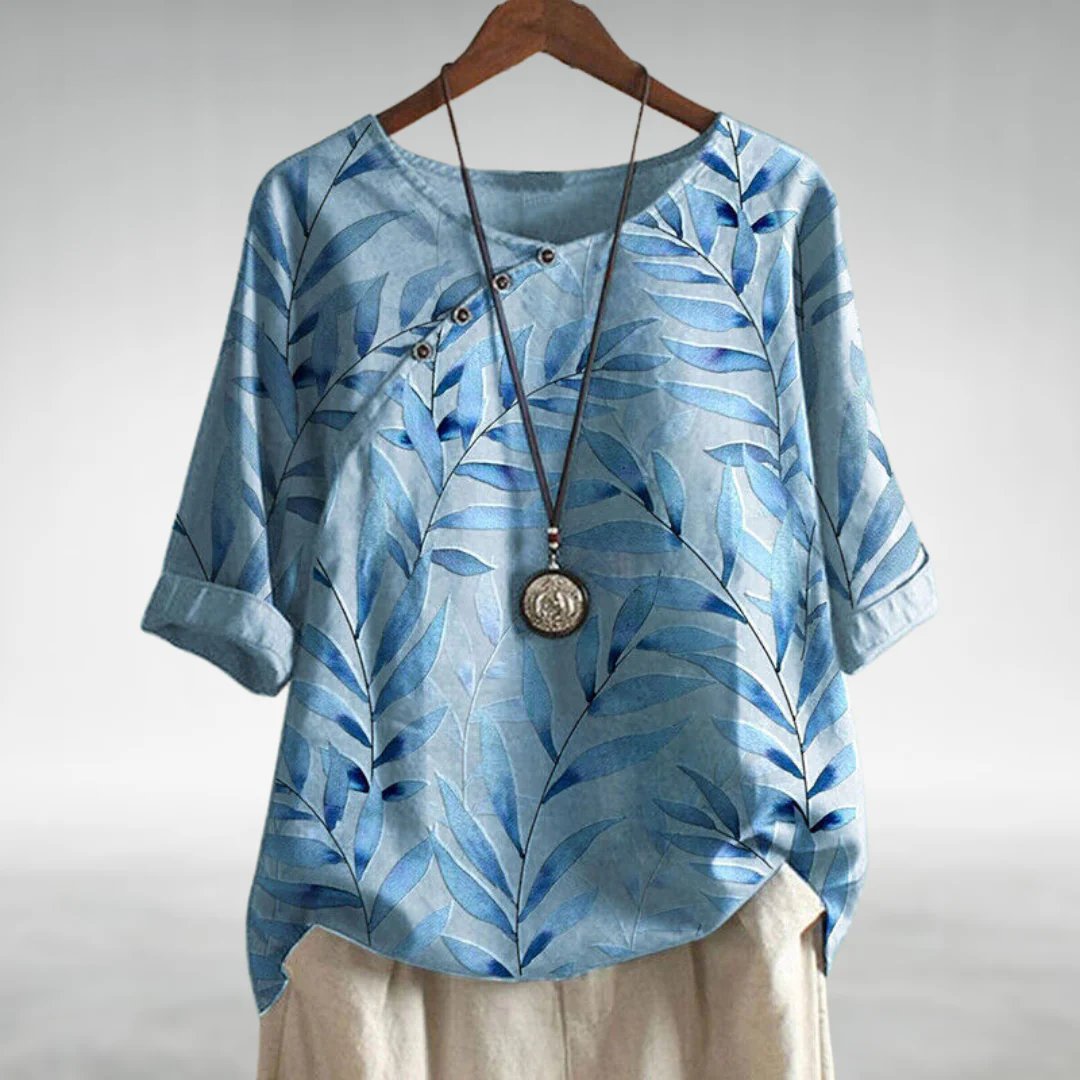 Variant image for Women's Blouse Blue Size M Cotton Blend, Airy Summer Top with Asymmetrical Button Closure-2