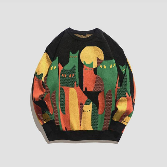 Tallea Katttryck Tröja - Mjuk och Mysig Kattdesign för Avslappnat Stil-1