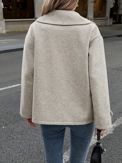 Damjacka Grå Storlek M Polyester Dubbelbröstad med Knappdetaljer-4