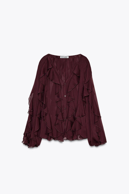 Freja | Elegant Sommar Blus – Ruffles För Komfort Och Stil 4