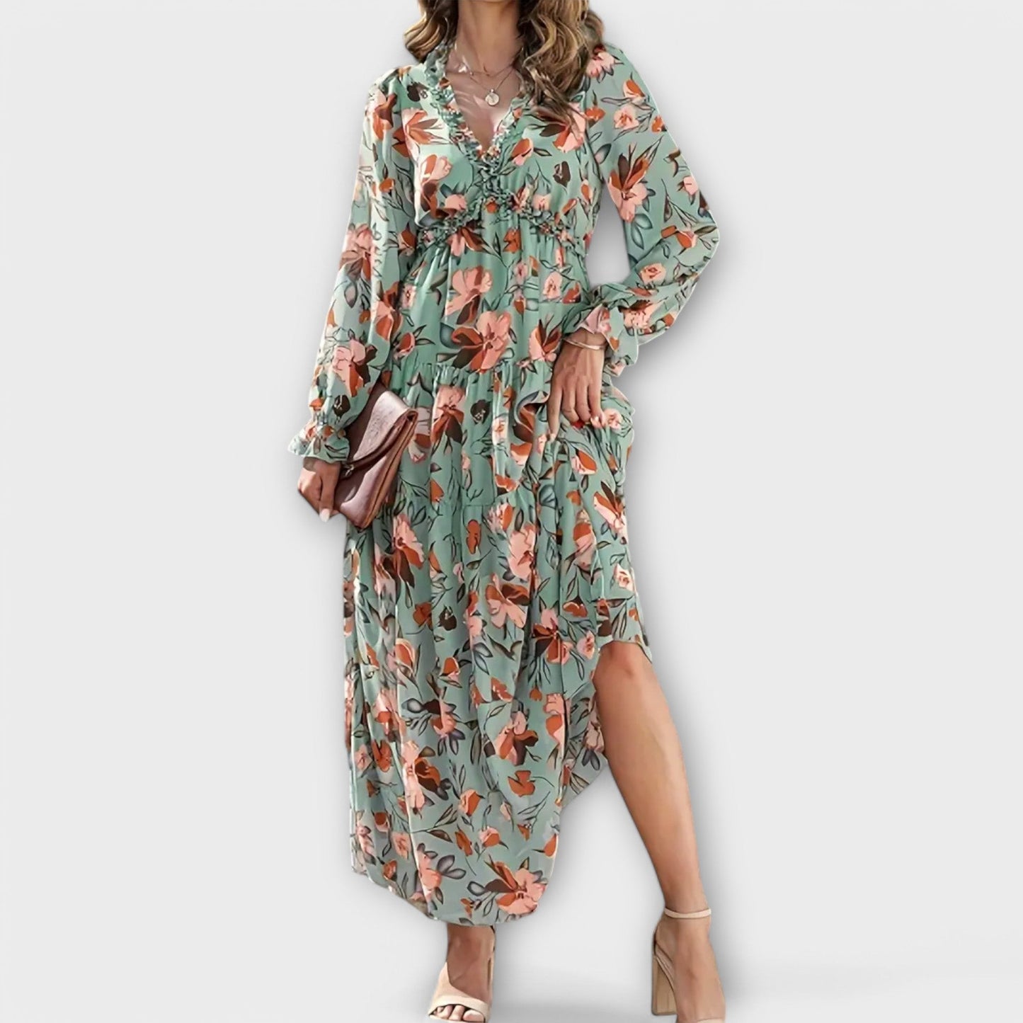 Variant image for Helen | Elegant Maxiklänning Dam Med Blommatryck Och V-Neck-5